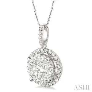 1 1/2 Ctw Lovebright Round Cut Diamond Pendant in 14K White Gold with Chain