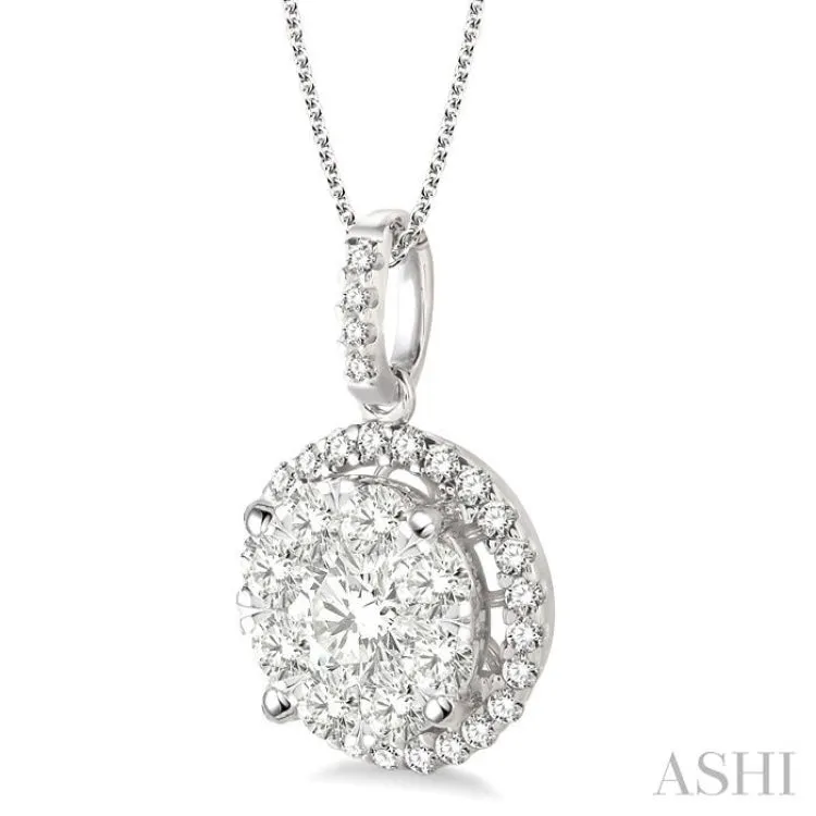 1 1/2 Ctw Lovebright Round Cut Diamond Pendant in 14K White Gold with Chain