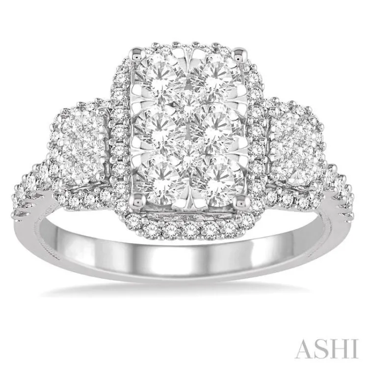 1 1/3 Ctw Round Cut Diamond Lovebright Ring in 14K White Gold