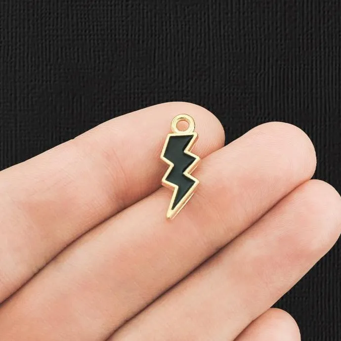 10 Lightning Bolt Gold Tone Enamel Charms - E1149