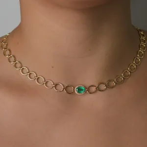 1.26ct Emerald Diamond 14K Gold Link Necklace