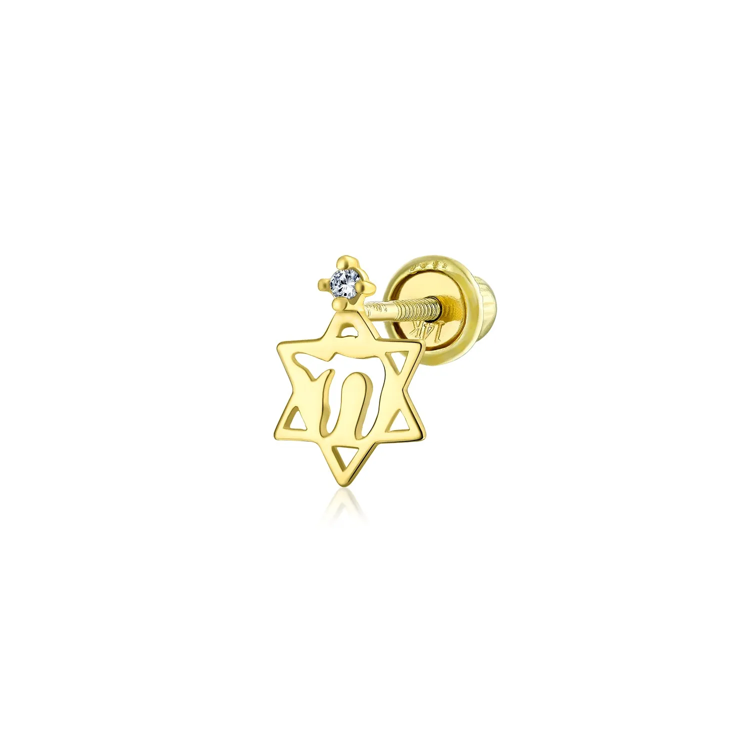 14K Gold Hamsa Chai Life Star Of David Jewish Judaic Stud Earrings