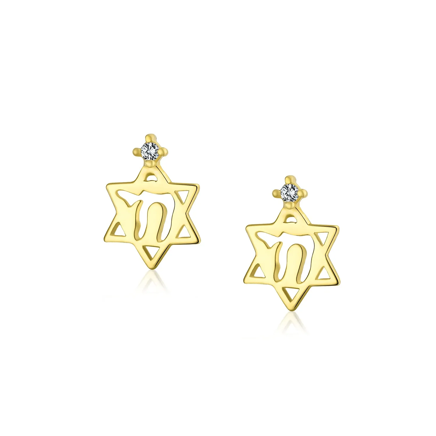 14K Gold Hamsa Chai Life Star Of David Jewish Judaic Stud Earrings