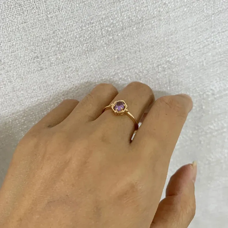 14k Gold Vermeil Amethyst Solitaire Vintage Rings