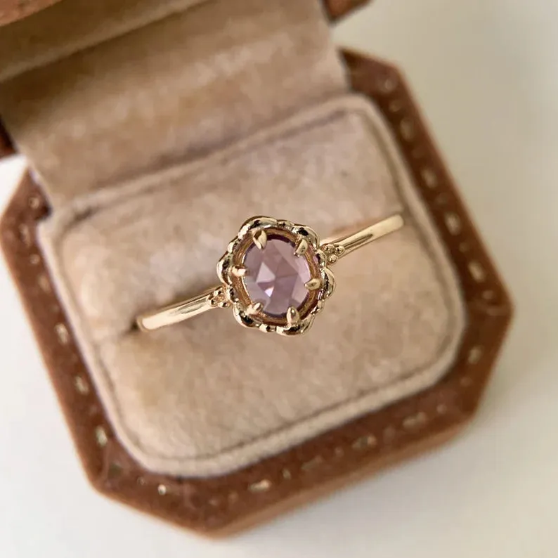 14k Gold Vermeil Amethyst Solitaire Vintage Rings