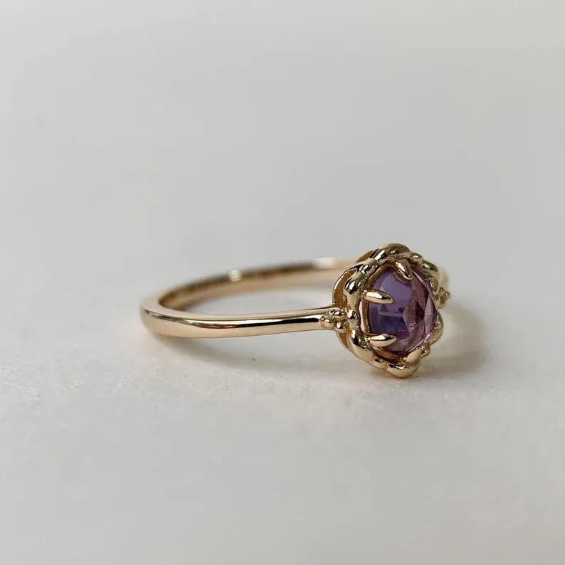 14k Gold Vermeil Amethyst Solitaire Vintage Rings