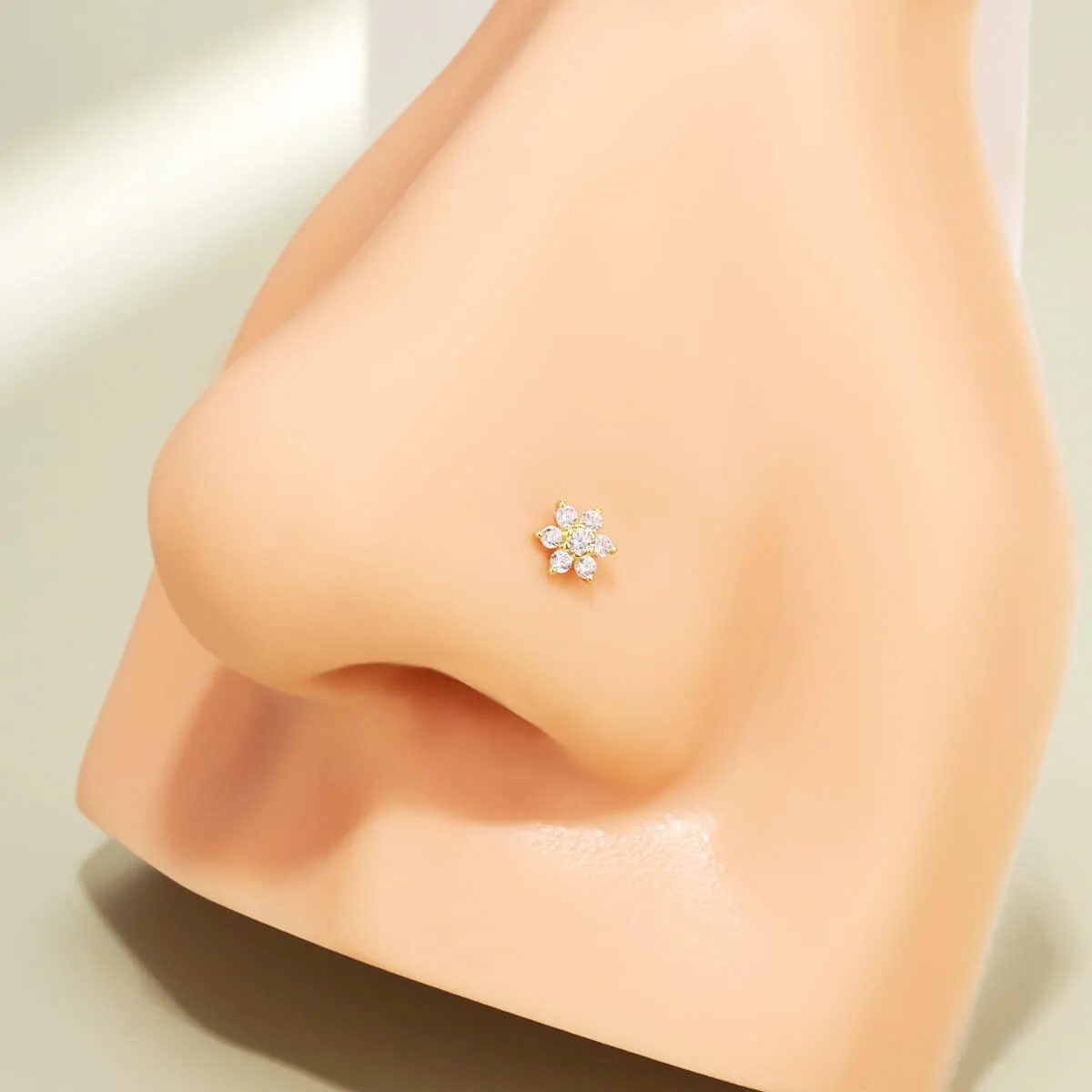 14K Solid Gold 20G Flower Top L-Shape Nose Ring