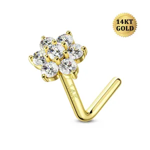 14K Solid Gold 20G Flower Top L-Shape Nose Ring