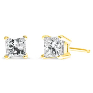 14K Yellow Gold 1/5 Cttw Princess-Cut Square Near Colorless Diamond Classic 4-Prong Solitaire Stud Earrings