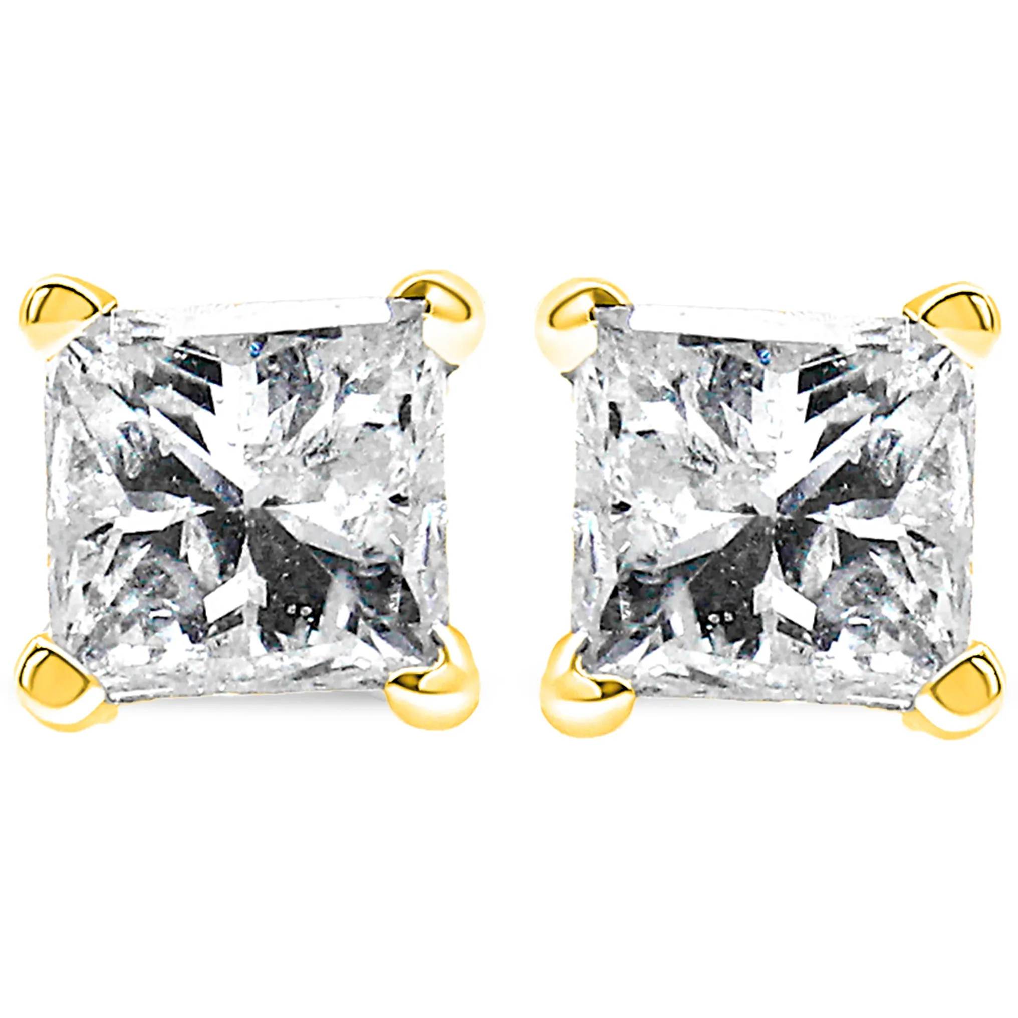 14K Yellow Gold 1/5 Cttw Princess-Cut Square Near Colorless Diamond Classic 4-Prong Solitaire Stud Earrings