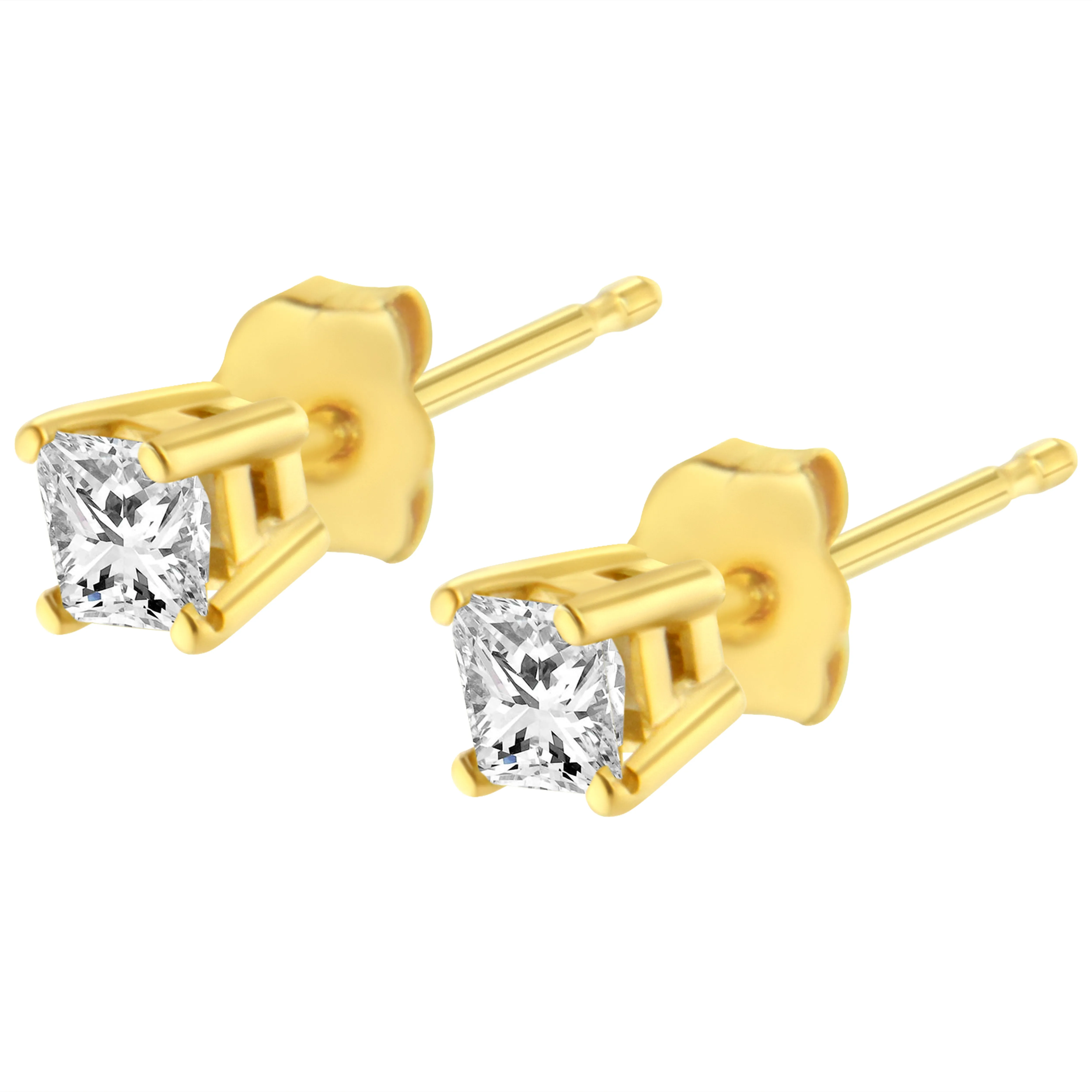 14K Yellow Gold 1/5 Cttw Princess-Cut Square Near Colorless Diamond Classic 4-Prong Solitaire Stud Earrings