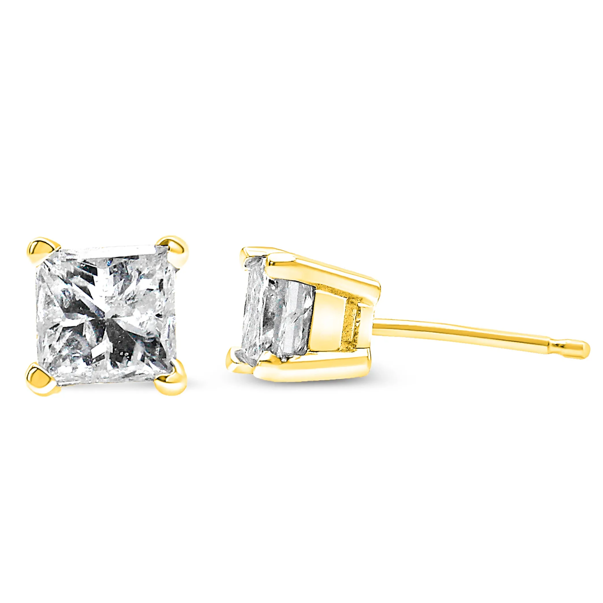 14K Yellow Gold 1/5 Cttw Princess-Cut Square Near Colorless Diamond Classic 4-Prong Solitaire Stud Earrings