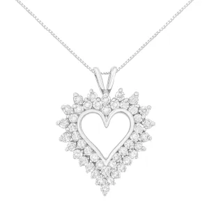 14K Yellow Gold Plated .925 Sterling Silver 3.00 Cttw Round Cut Diamond Cluster Heart 18" Pendant Necklace (K-L Color, I