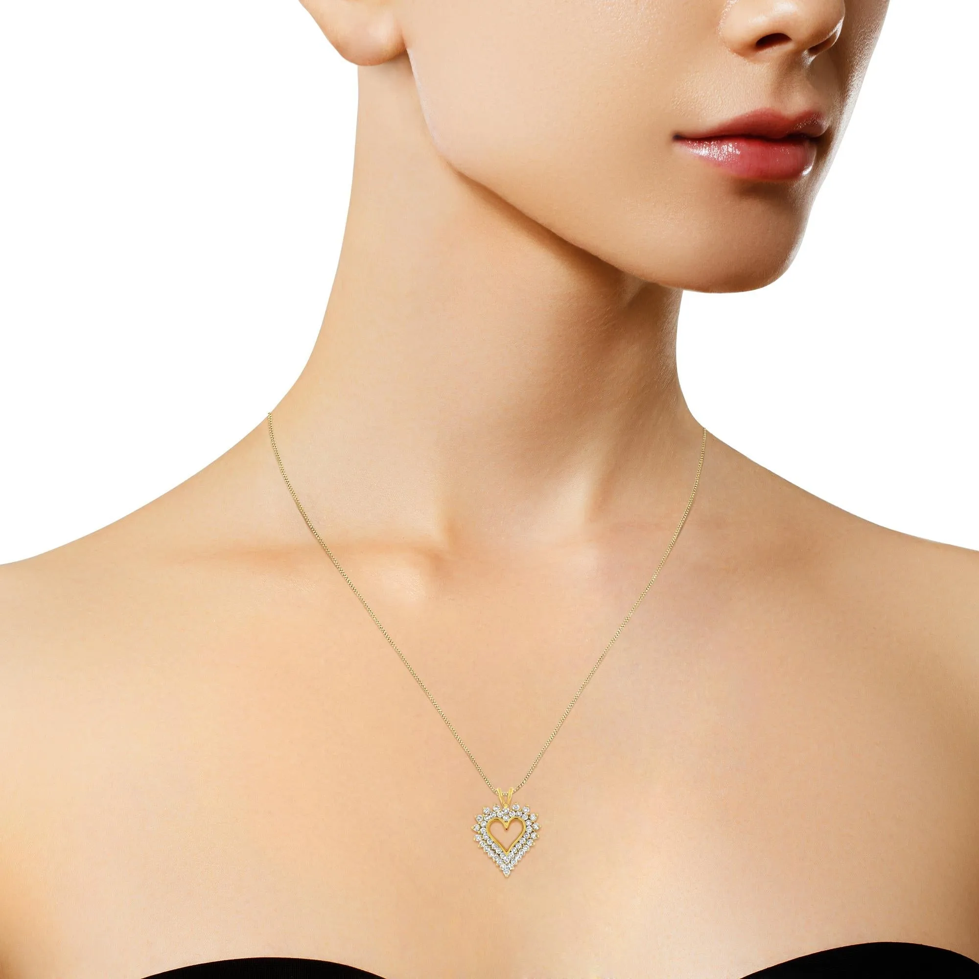 14K Yellow Gold Plated .925 Sterling Silver 3.00 Cttw Round Cut Diamond Cluster Heart 18" Pendant Necklace (K-L Color, I