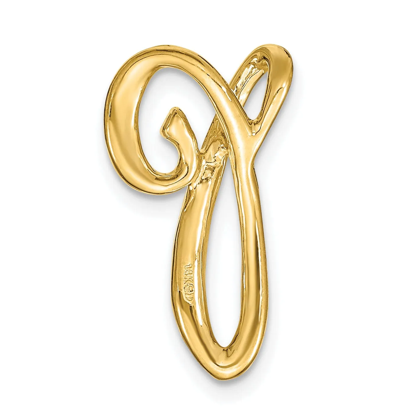 14k Yellow Gold Script Design Large Letter P Initial Slide Pendant