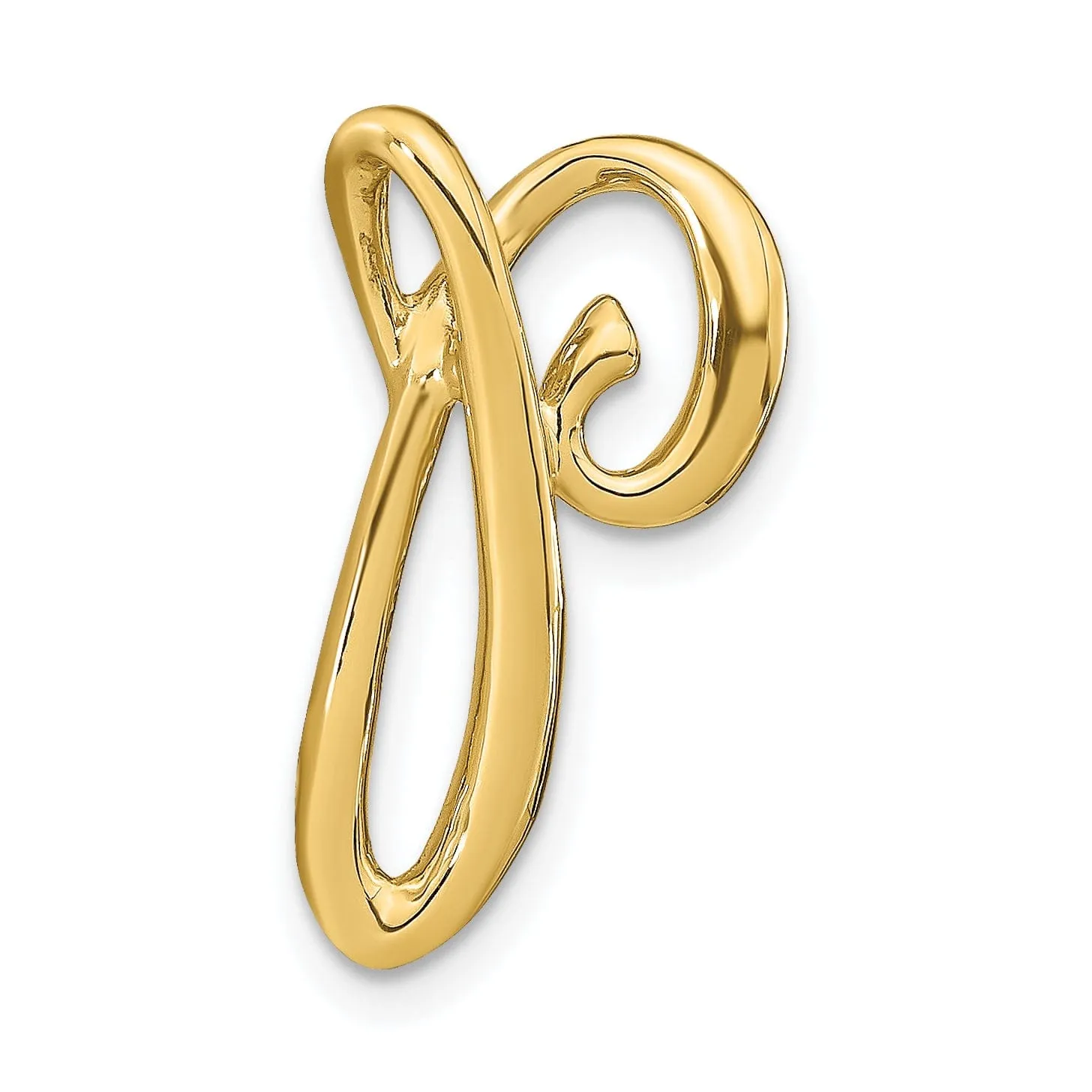 14k Yellow Gold Script Design Large Letter P Initial Slide Pendant