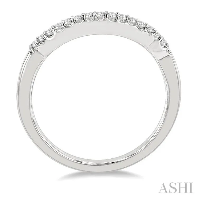 1/8 ctw Indented Round Cut Diamond Wedding Band in 14K White Gold