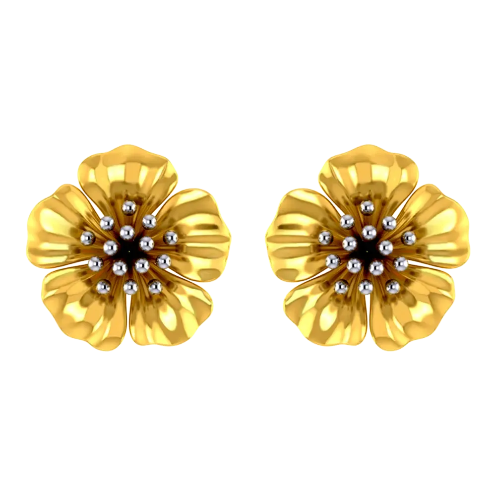 18k Beautiful Floral Studs With Gold Petals