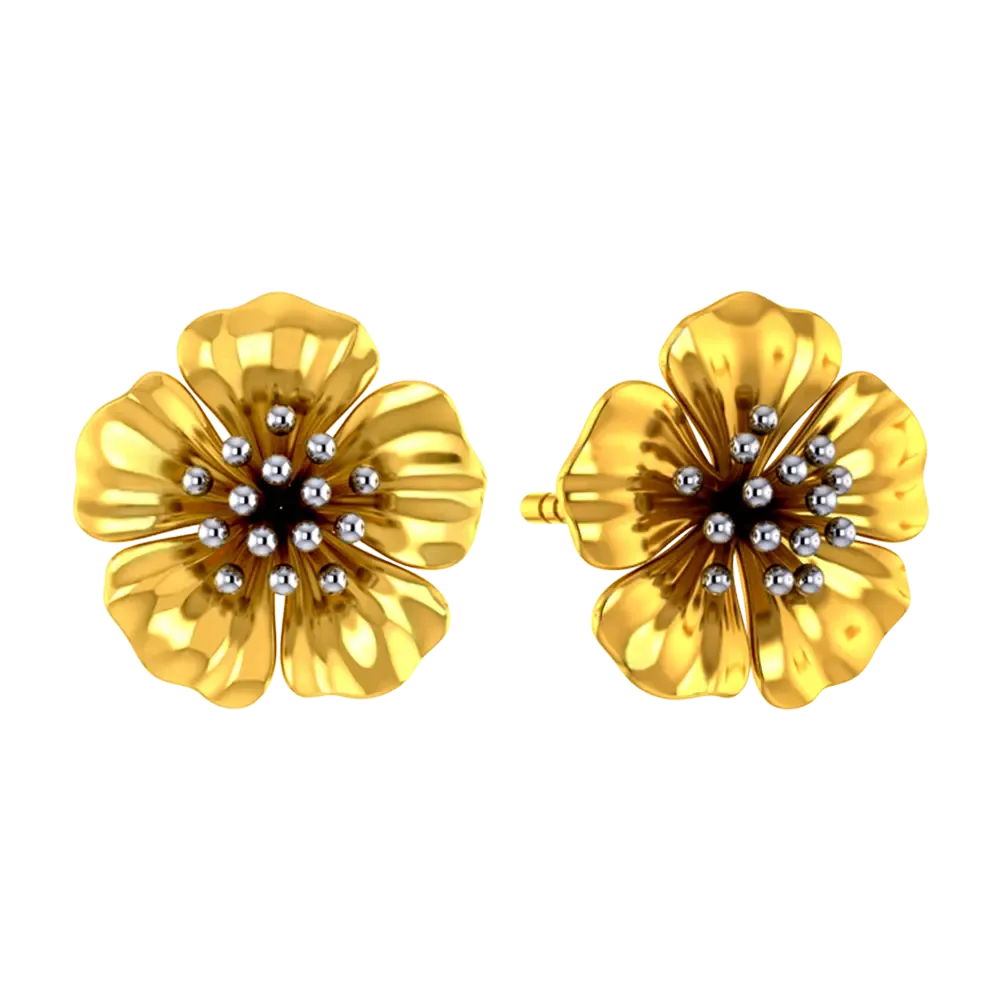 18k Beautiful Floral Studs With Gold Petals