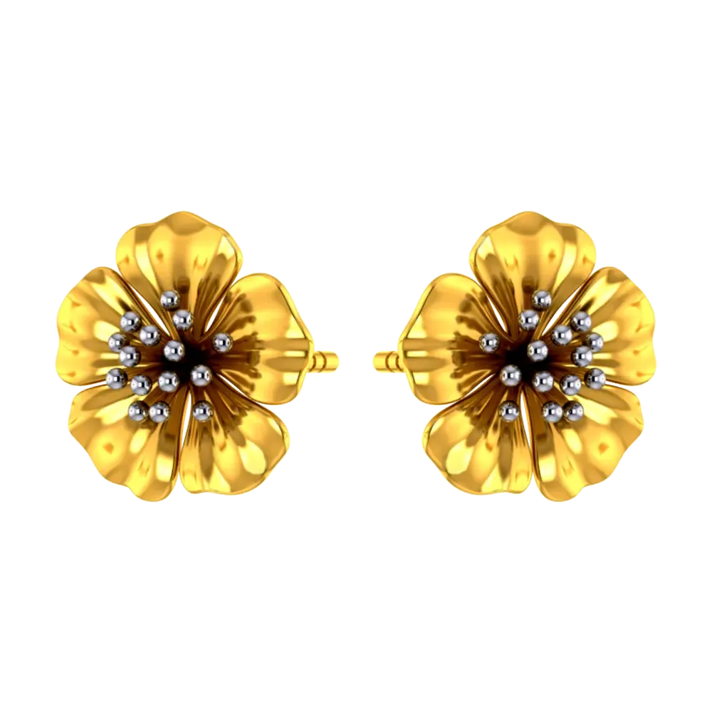 18k Beautiful Floral Studs With Gold Petals