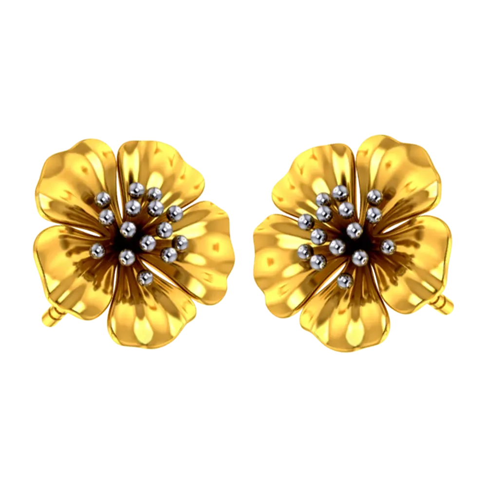 18k Beautiful Floral Studs With Gold Petals