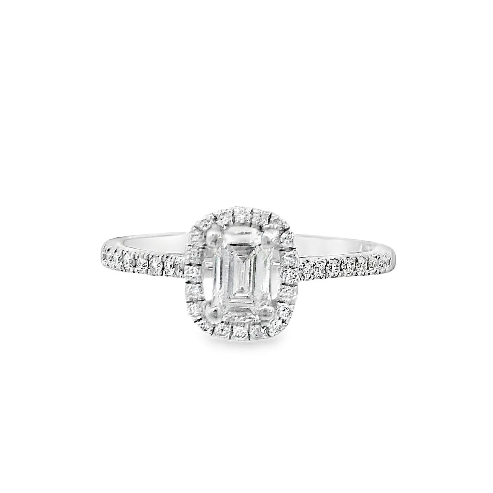 18K White Emerald Cut Diamond 0.58Ct Halo Engagement Ring