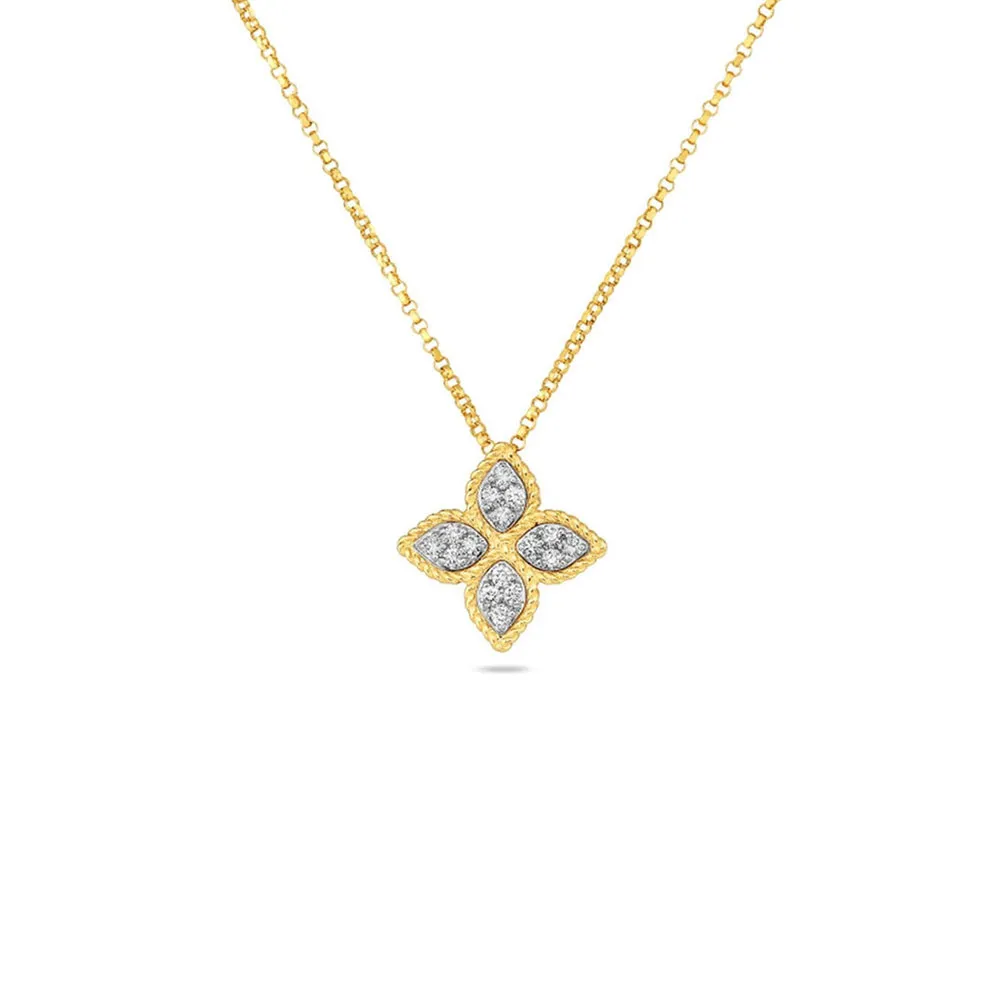 18K YELLOW/WHITE GOLD PRINCESS FLOWER DIAMOND NECKLACE