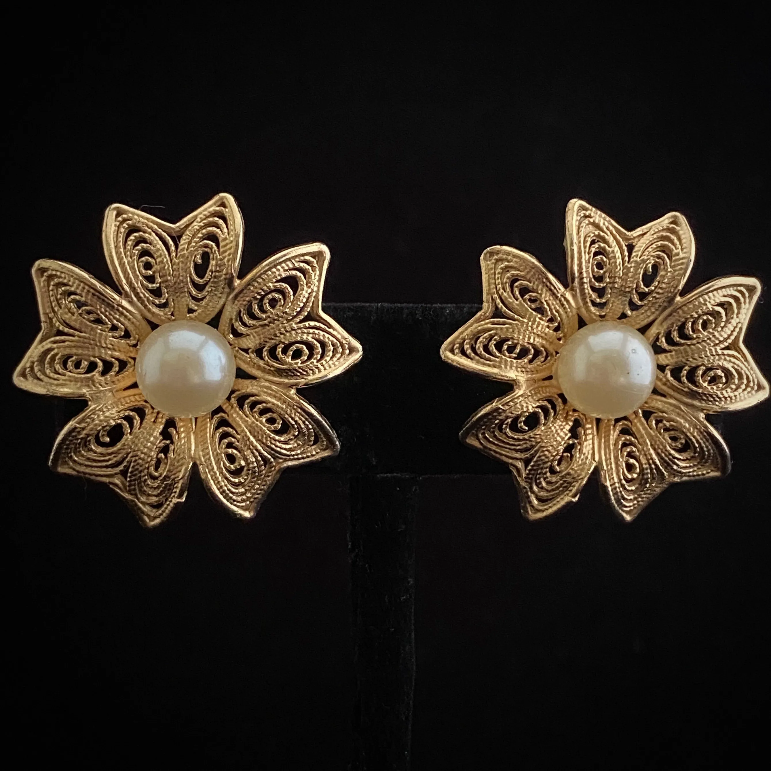 1950s Coro Gold & Pearl Flower Earrings