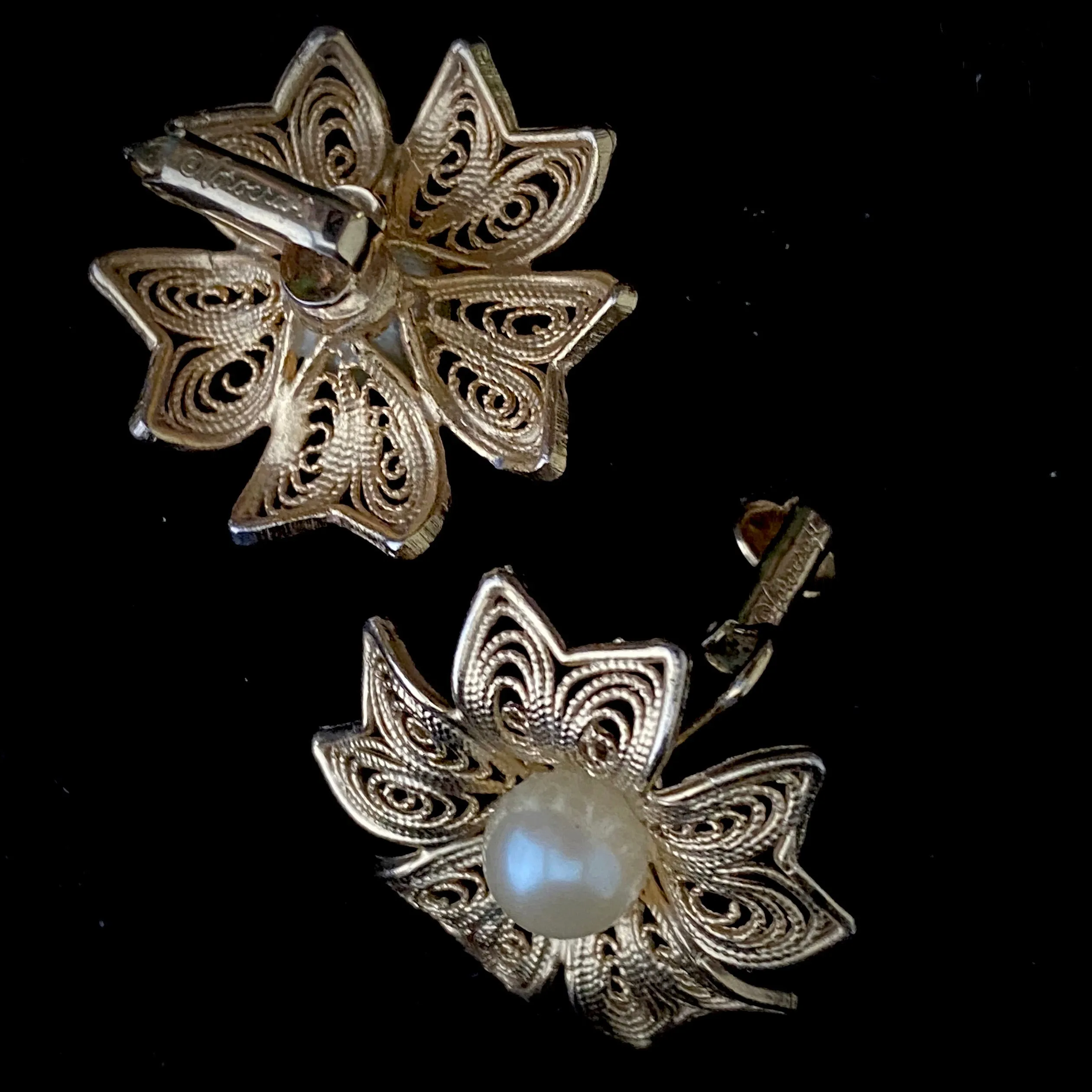 1950s Coro Gold & Pearl Flower Earrings