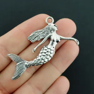 2 Mermaid Antique Silver Tone Charms - SC7062