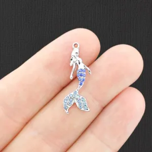 2 Mermaid Silver Tone Charms With Inset Rhinestones - SC2603