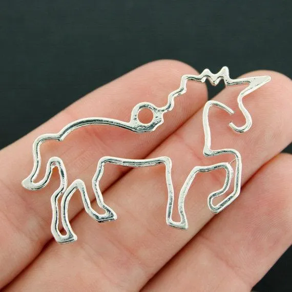 2 Unicorn Silver Tone Charms 2 Sided - SC1501