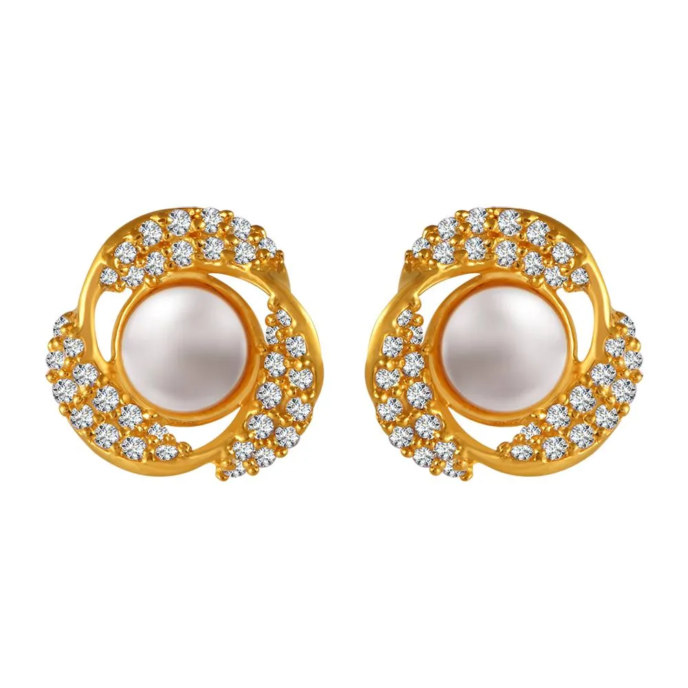 22k Gold Earrings With Stone Detailing And Pearl Center