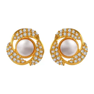 22k Gold Earrings With Stone Detailing And Pearl Center