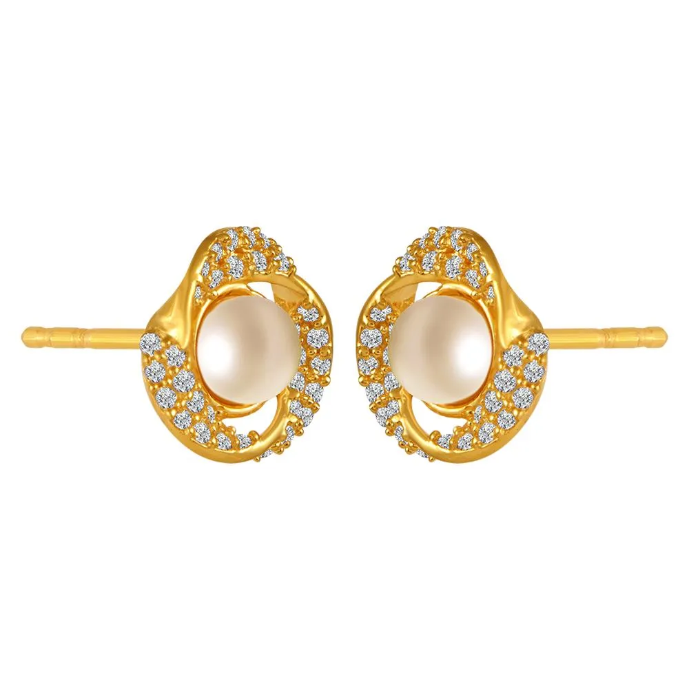 22k Gold Earrings With Stone Detailing And Pearl Center