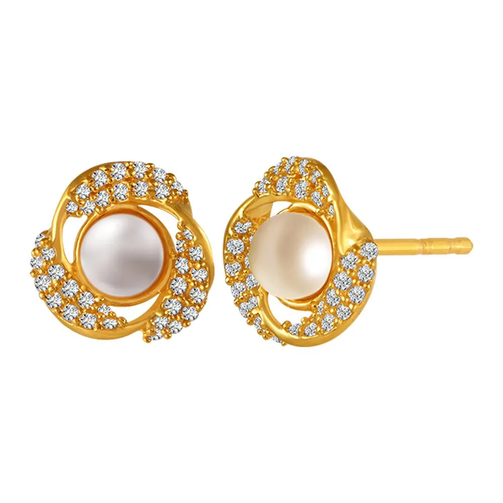 22k Gold Earrings With Stone Detailing And Pearl Center