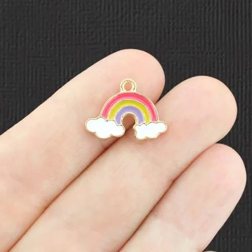 4 Rainbow Gold Tone Enamel Charms - E891