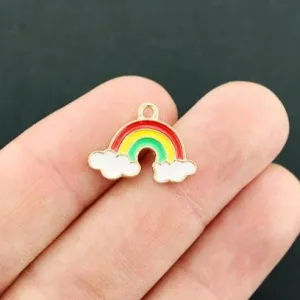 5 Rainbow Gold Tone Enamel Charms - E738