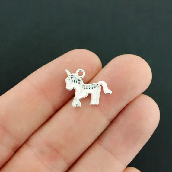 5 Unicorn Silver Tone Enamel Charms - E692