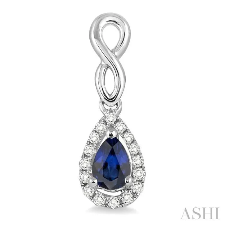 5x3 MM Pear Shape Sapphire and 1/6 Ctw Round Cut Diamond Earrings in 10K White Gold