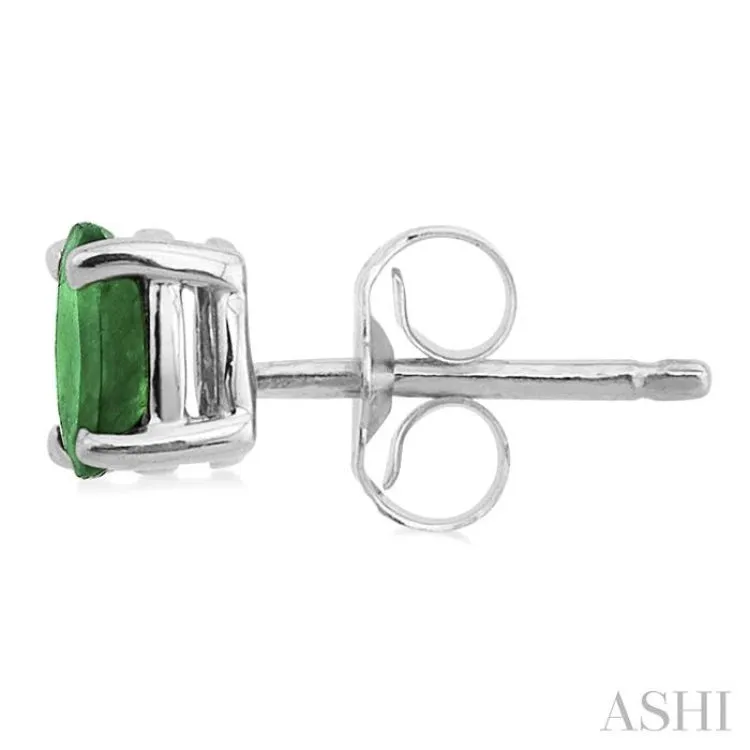 5x3MM Oval Cut Emerald Stud Earrings in 14K White Gold