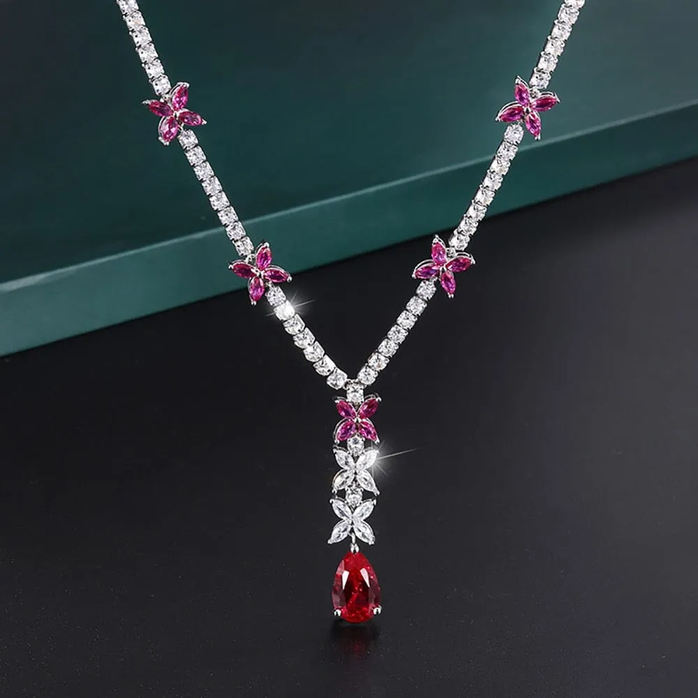 9*14MM Ruby Gemstone Pendant Necklace 925 Sterling Silver