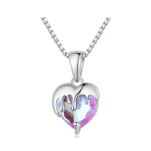 925 Solid Sterling Silver Pink Melted Heart Pendant Necklace for Women Platinum Plated Valentine's Day Gift