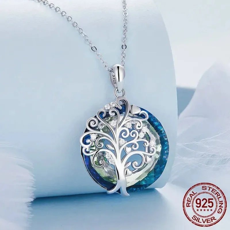 925 Sterling Silver Angel Ring Devil's Eye Pendant Necklace Tree of Life Neck Chain for Women Platinum Plated Jewelry