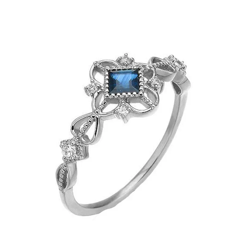 925 Sterling Silver Finger Rings Charm Jewelry - Geometric Square Sapphire - Xm093