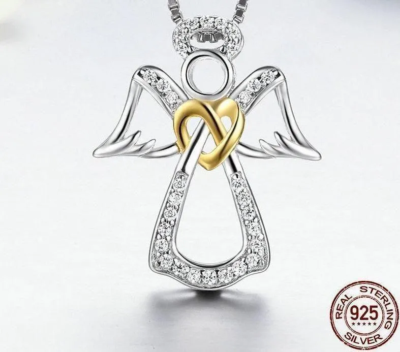 925 Sterling Silver Guardian Angel Heart Pendant Necklace Charm Jewelry