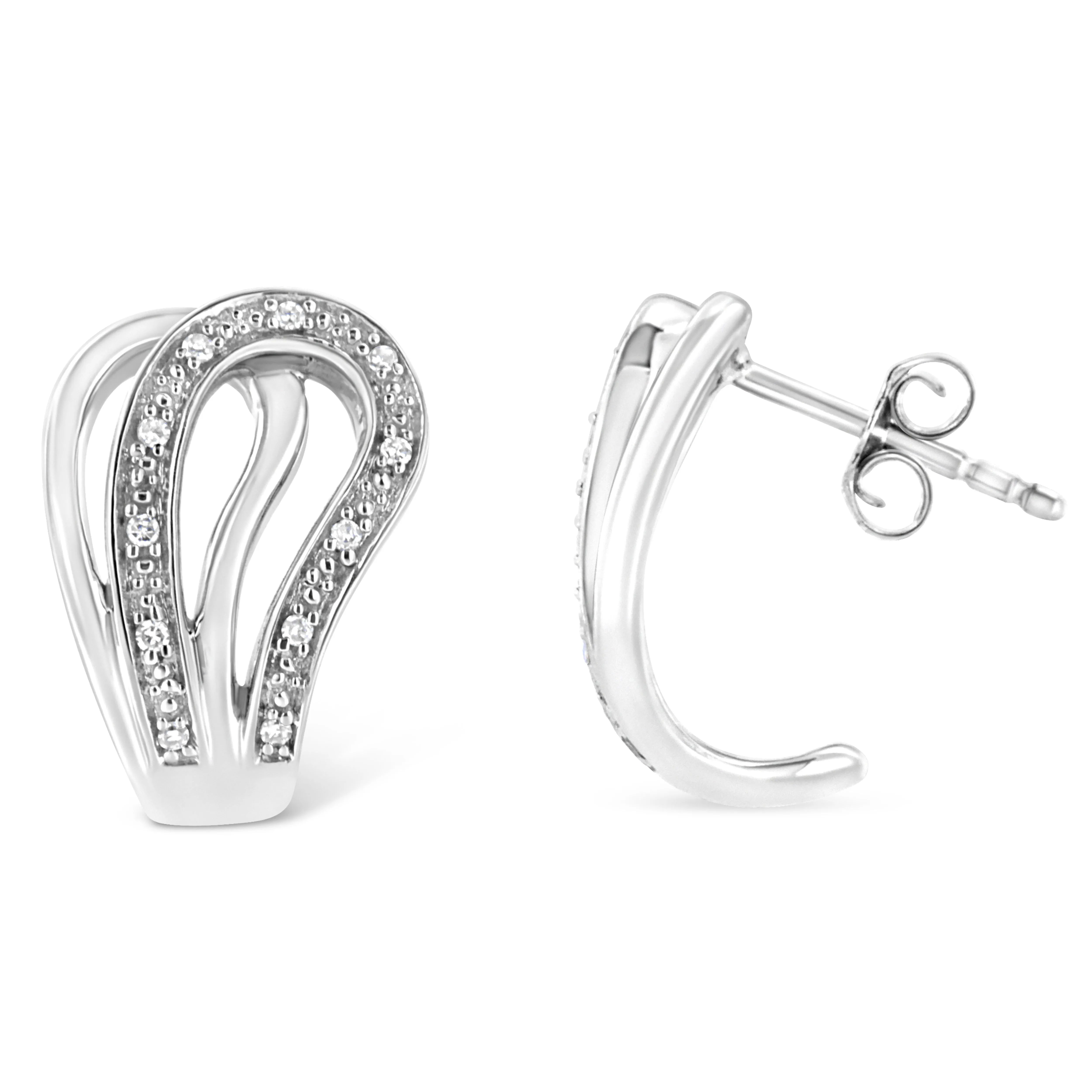 .925 Sterling Silver Pave-Set Diamond Accent Horseshoe Hoop Earring