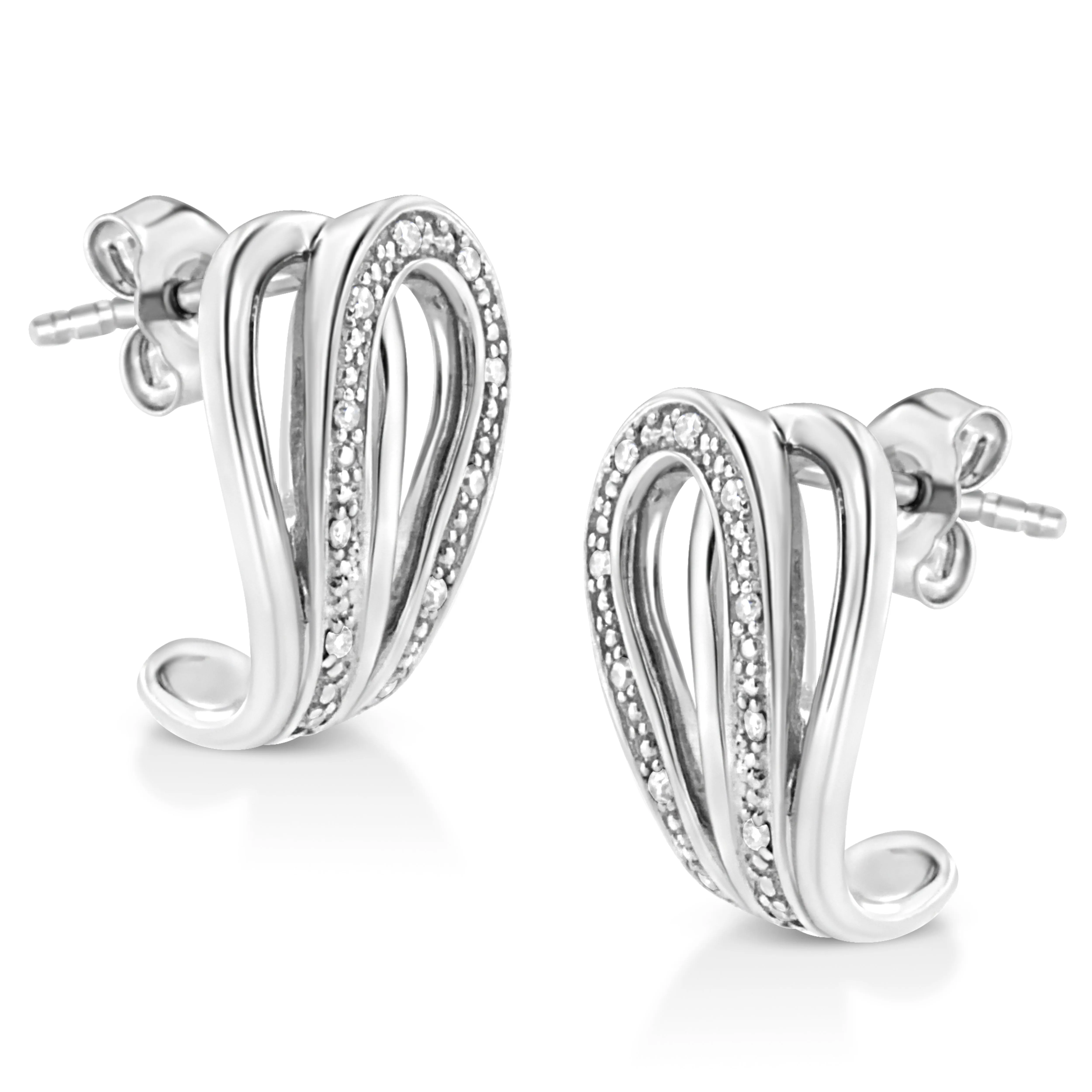 .925 Sterling Silver Pave-Set Diamond Accent Horseshoe Hoop Earring