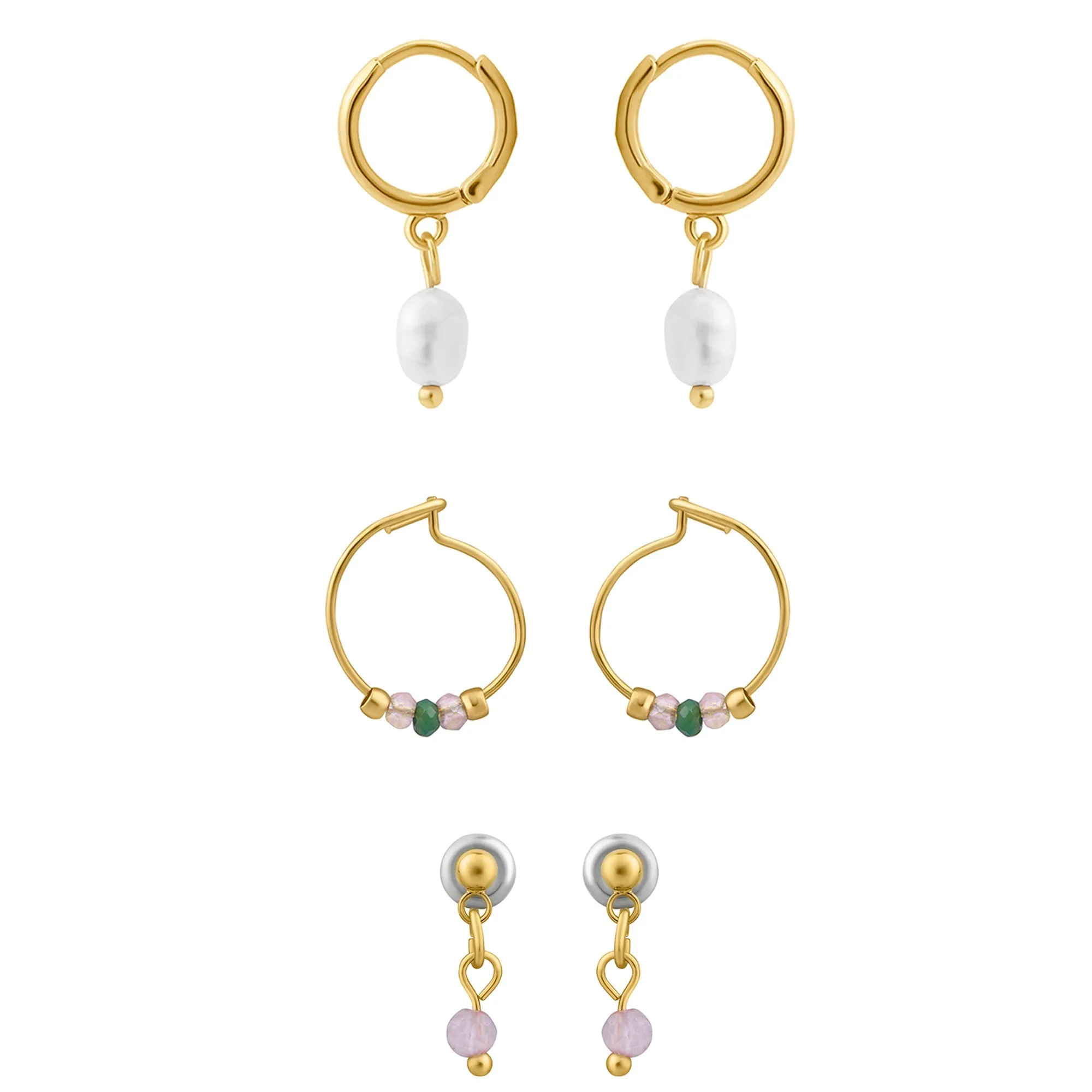 Accessorize London Women's Z Real Gold Plated Pearl Earring Set Of 3