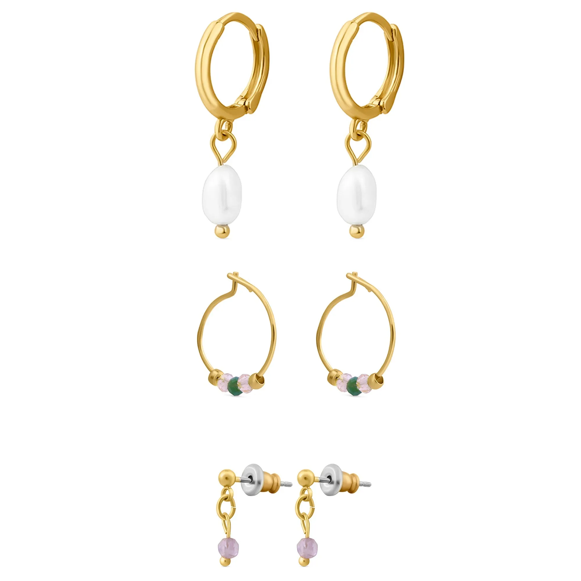 Accessorize London Women's Z Real Gold Plated Pearl Earring Set Of 3